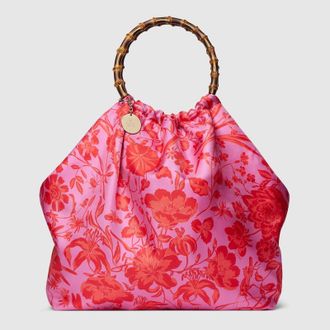Gucci Silk Maxi Tote Bag With Bamboo Handle, Red