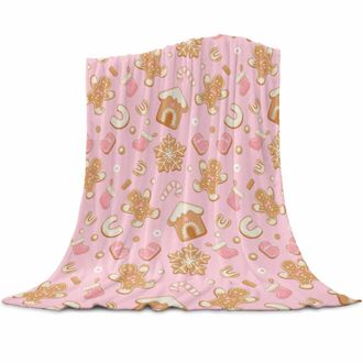 OEM Manta De Franela Rosa Con Estampado De Pan De Jengibre, 50 X 60 Pulgadas, Manta Navide&ntilde;a Suave Y C&oacute;moda, Ideal Para Dormir, Viajar Y Acampar Durante T