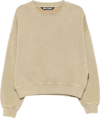 Palm Angels Curved Logo Loose Collar Crew - Heren - Sweatshirts - Beige - S - Katoen - Hoodies & sweatvesten