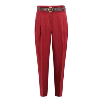 Max Mara Tapered Trousers, female, Red, Size: XS Wide Linen Trousers