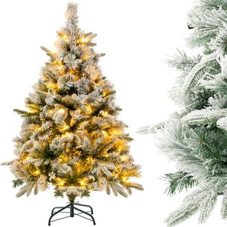 Costway 136cm &Aacute;rbol De Navidad Artificial, 150 Luces Led Blancas C&aacute;lidas, 384 Ramas Mixtas, &Aacute;rbol De Navidad Nevado Con Agujas De Pino, Soporte De Metal, Navi
