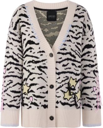 Marc Cain Lange Cardigan met dierenprint - Dames - Truien - Wit - Maat: XL Wol