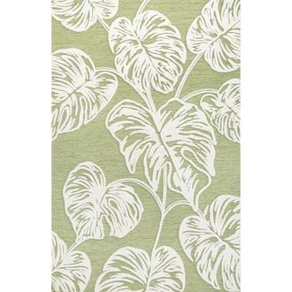 Jonathan Y Designs Tobago High-Low Two-Tone Monstera Leaf Indoor/Outdoor Area Rug in Light Green/ivory at Nordstrom, Size 4Ft 0In X 6Ft 0In
