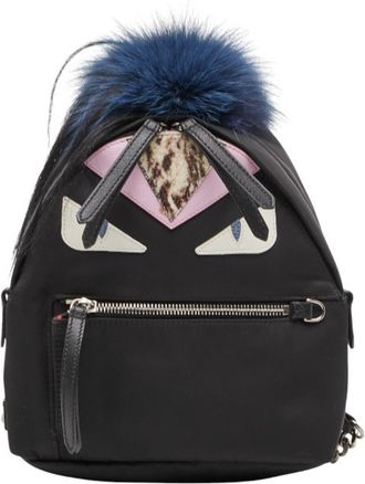 Fendi Black Blue Pink Nylon Leather Fur Backpack (Pre-Owned)