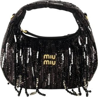 Miu Miu Tassen, Dames, Zwart, ONE Size, Leer, Mini sac Wander &agrave; sequins
