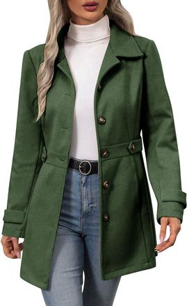 Generic Womens Suits Collar Trench Coat Ladies Button Down Woolen Winter Jacket Warm Flannel Coat Casual Fleece Womens Coats Long Winter Jackets Warm Fleece L