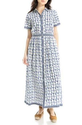 Max Studio Printed Maxi Shirtdress in Cream/Blue Leafy at Nordstrom Rack, Size X-Large