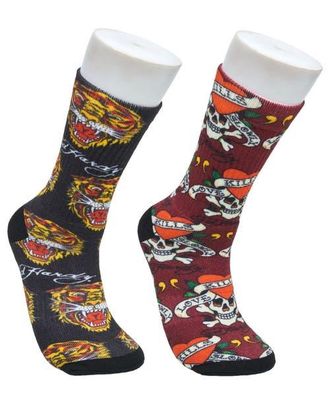 Ed Hardy 360 Print Full Cushion Crew Sock 2-Pack in Red at Nordstrom