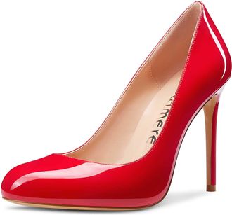 Castamere Womens Round Toe High Heels Pumps Slip-On Fashion Stilettos Court Shoes 4IN Heel Red Patent Pumps UK 10.5