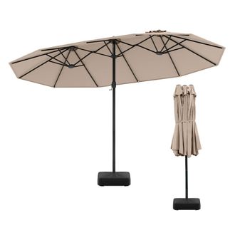 Costway Costway Double Sided Patio Umbrella Outdoor Market Umbrella w/12 Metal Ribs in Light Beige