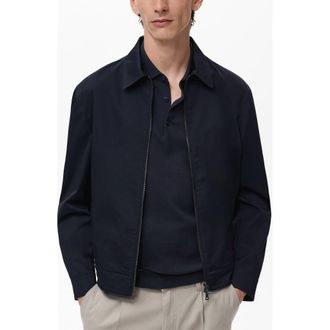 Mango Cotton Blend Zip-Up Jacket in Petrol Blue at Nordstrom, Size Large