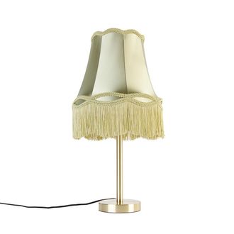 QAZQA Cl&aacute;sico/antiguo L&aacute;mpara De Mesa Cl&aacute;sica De Lat&oacute;n Con Pantalla Verde Granny 30 Cm - Simplo Acero /textil Redonda Adecuado Para Led Max. 1 X 40 Watt - Q