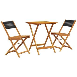 vidaXL Juego De Bistro De 3 Piezas Polipropileno Y Madera Maciza Negro Vidaxl
