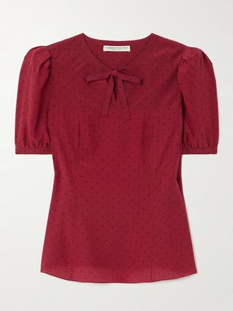 Alessandra Rich Blusa In Crêpe Di Seta A Pois Con Fiocco - Bordeaux