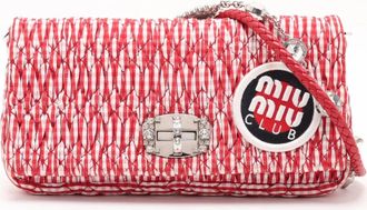 Miu Miu Red Color Leather Canvas Shoulder Bag Tote Bag (Pre-Owned)