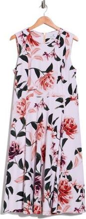 Calvin Klein Floral Fit & Flare Midi Dress in Blush Multi at Nordstrom Rack, Size 14W