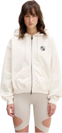 VETEMENTS Biker Cross Logo Zip-Through Hoodie - Dames - Vesten met rits - Beige - S - Katoen - Hoodies & sweatvesten