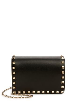 Valentino Garavani Rockstud Leather Wallet on a Chain in Nero at Nordstrom