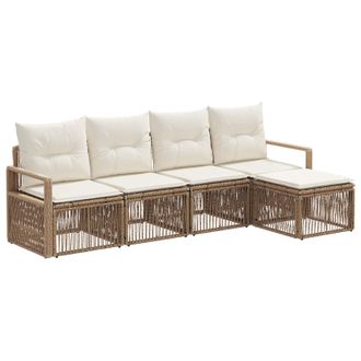 vidaXL Conjunto De Sof&aacute;s De Jard&iacute;n 4 Pcs Beige Rat&aacute;n Sint&eacute;tico Vidaxl