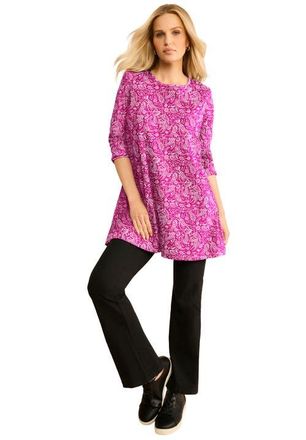 Roaman's Ultimate Long Sleeve Crewneck Swing Tunic in Raspberry Ivory Paisley at Nordstrom, Size 12
