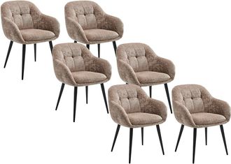 Vente-Unique Conjunto de 6 sillas con reposabrazos en tejido texturizado y metal negro - Topo - LASSANDRA de Pascal Morabito