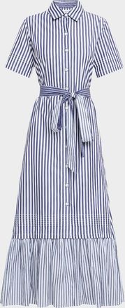 Evi Grintela Melanie Flounce Striped Cotton Midi Shirtdress