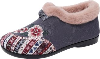 Generic Womens Warm Floral Winter Ankle Boots, Fur Lined Warm Plush, Soft-Soled Non-Slip Boots Everyday Shoes (Gray,US:8.5/ UK:6)
