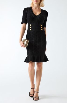 Marciano Yamna Ruffle Hem Sweater Dress in Jblack-Black at Nordstrom, Size 40