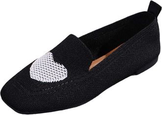 Generic Slip On Shoes for Women Knit Mesh Loafers Shoes Square-Toe Loafers Color Blocking Casual Shoe Breathable Flat Trainer Non Slip Soft Trainers Low Top T