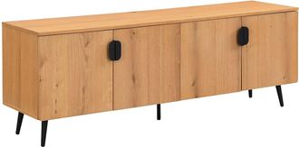 Vente-Unique Mueble TV con 4 puertas chapado en roble y acero - Natural claro y Negro - SINOLO