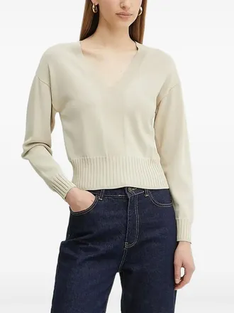 A|X Armani Exchange v-neck ribbed sweater - women - Polyamide/Viscose - M - Neutrals