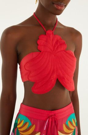 Farm Rio 3D Shell Embroidered Halter Cover-Up Top in Banana Queen at Nordstrom, Size X-Large