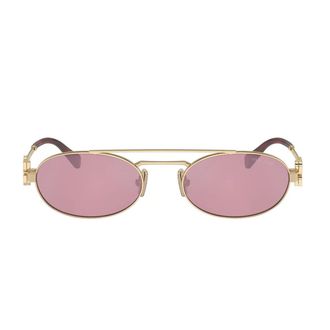 Miu Miu Gold 0MU 54ZS Miu Miu Logo Metal Oval Sunglasses