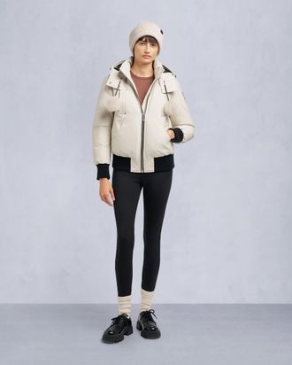 Moose Knuckles Womens Original Debbie Shearling Trim Bomber Jacket