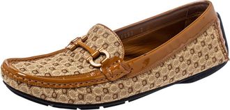 Ferragamo Beige/caramel Gancini Canvas And Patent Leather Loafers