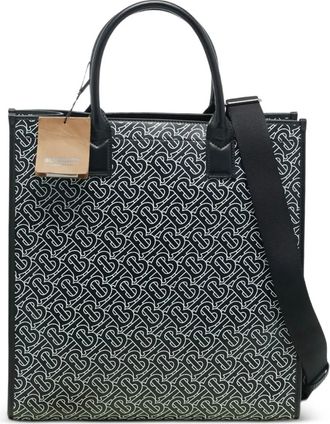 Burberry Borsa tote in pelle con monogramma - Nero