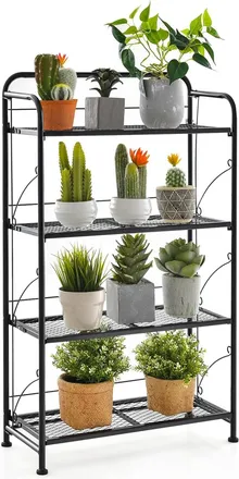 Costway Costway Estanter&iacute;a Plegable Para Plantas De Metal De 4 Niveles, Soporte Plantas Con Estante Ajustable Para Exhibici&oacute;n De Macetas, Estanter&iacute;a Decorativ