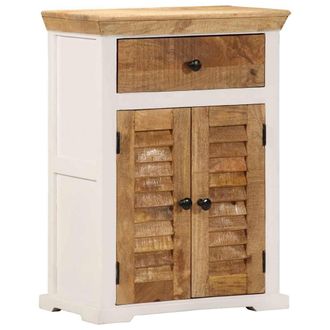 vidaXL Vidaxl - Aparador Madera Maciza Mango Rugosa Blanco Marr&oacute;n 55x30x73 Cm