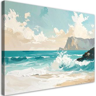 Feeby Cuadro En Lienzo, Paisaje Marino Rocas Pintorescas En Tonos Turquesa Claro, 120x80