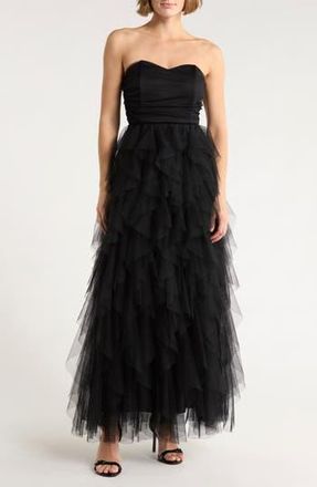 Chelsea28 Strapless Tiered Tulle Gown in Black at Nordstrom Rack, Size Large