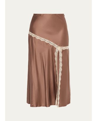 LoveShackFancy Emmabelle Lace-Trim Silk Midi Skirt