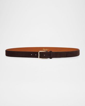 Santoni Men & apos;s Suede Buckle Belt