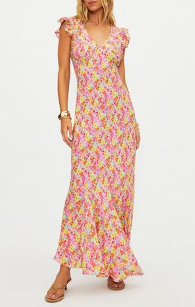 Beach Riot Elodie Flutter Sleeve Maxi Cover-Up Dress in Neon Bouquet at Nordstrom, Size X-Large