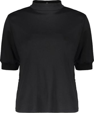 Herno Blouse met Kraag en Korte Mouwen - Dames - T-shirts - Zwart - M - Katoen - Tops