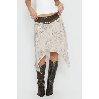 Princess Polly Dark Mirage Stud Asymmetric Skirt in Beige Multi at Nordstrom, Size 10