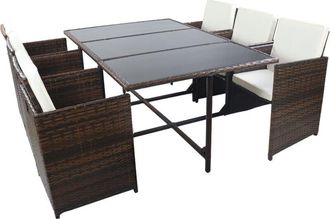 VCM 7 pcs Conjunto de muebles de jardín Grupo de asientos Grupo de comedor 1xMesa, 6x Sillas Mesa Dimensiones aprox. al. 72 x an. 170 x p. 110 cm Rattan