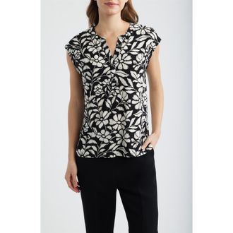 Anne Klein Floral Knit Top in Anne Black/White Dove at Nordstrom, Size X-Large P
