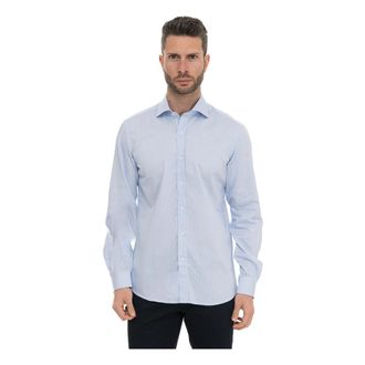 Fay Gestreept overhemd met Franse kraag - Heren - Zakelijke Overhemden - Blauw - XL - Katoen - Overhemden
