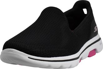 Skechers Womens GO Walk 5 Slip On Trainers, Black Textile Hot Pink Trim, 2 UK