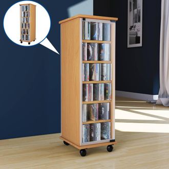 VCM Wood CD DVD Stand Shelf Valenza Glass Door in Light Oak